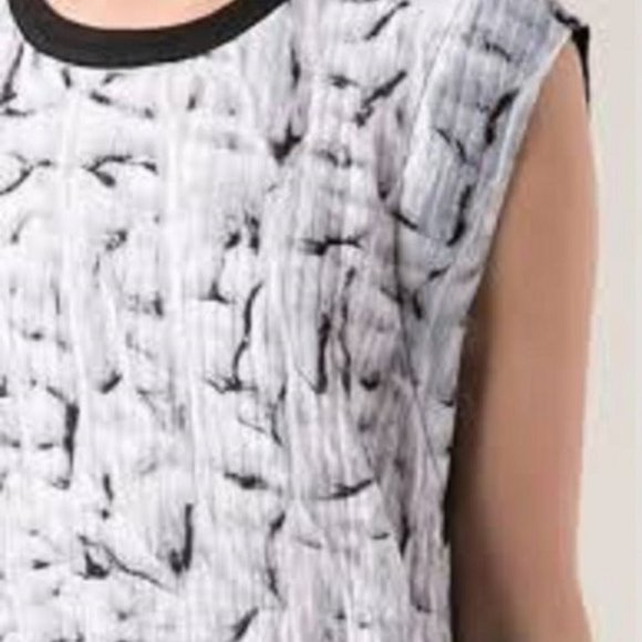 Helmut Lang Annex Mini Silk Dress Asymmetric Printed Sleeveless Black Silvr sz 4 - Picture 3 of 6